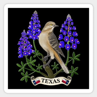 Texas state mockingbird and bluebonnet flower Magnet
